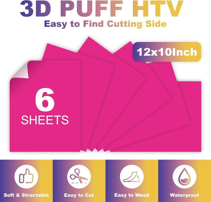 HTVJOYDO 6Pcs Puff Vinyl Heat Transfer, 12x10Inch Rose Red 3D Puff HTV, DIY Iron-on Vinyl for T-Shirts, Easy to Cut and Weed, Compatible with Cricut or Cameo (6 Rose Red Puff) - Image 4
